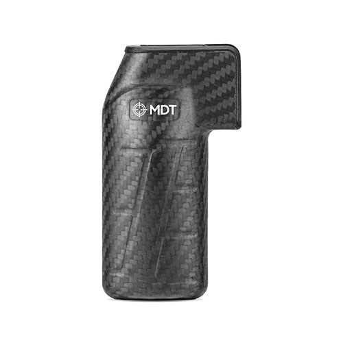 Il Vertical Grip in Carbon Fiber di MDT offre durata, leggerezza e regolabilità, garantendo un'impugnatura confortevole e un preciso pull del grilletto a 90 gradi.